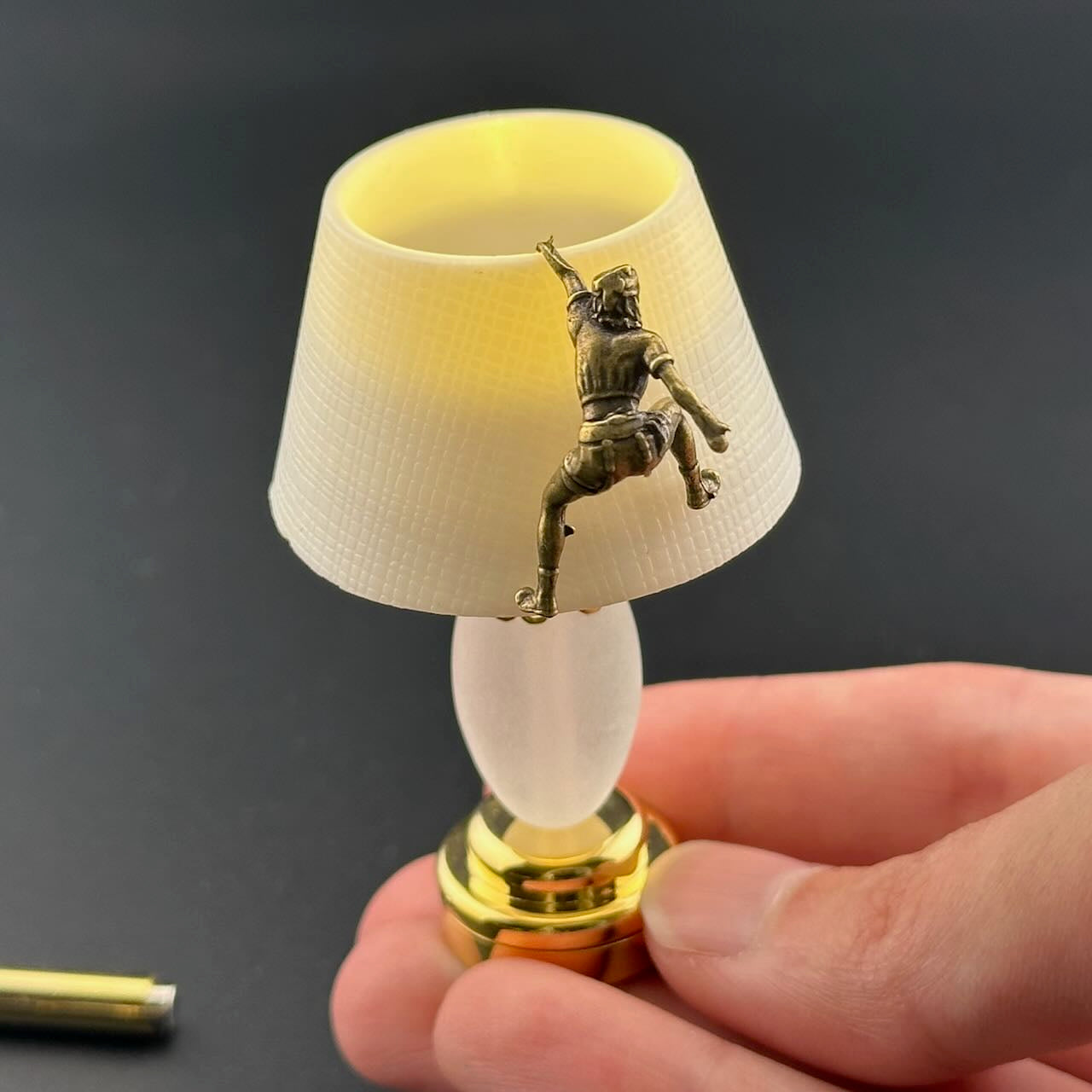 Brass lampshade Climbing Miniature Touchless operation with Wand  1:12 table lamp LED for Dollhouse table light solid brass