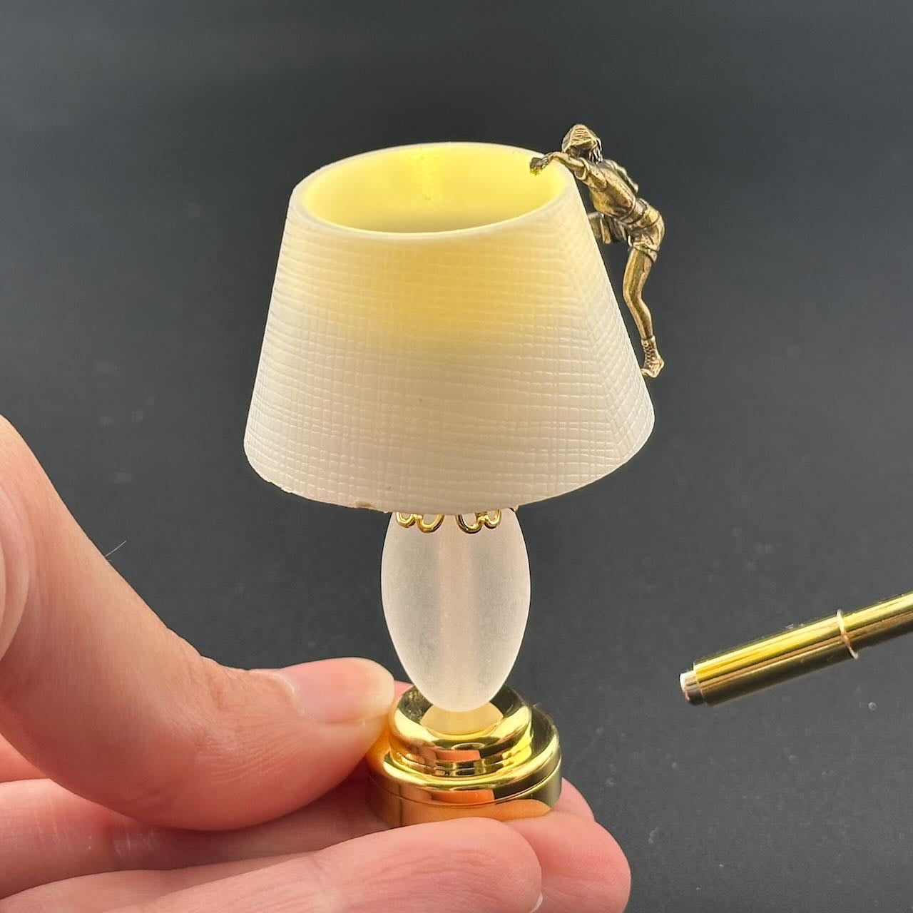 Brass lampshade Climbing Miniature Touchless operation with Wand  1:12 table lamp LED for Dollhouse table light solid brass