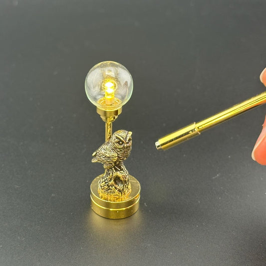 OWL Miniature Touchless operation with Wand  1:12 table lamp LED for Dollhouse table light solid brass