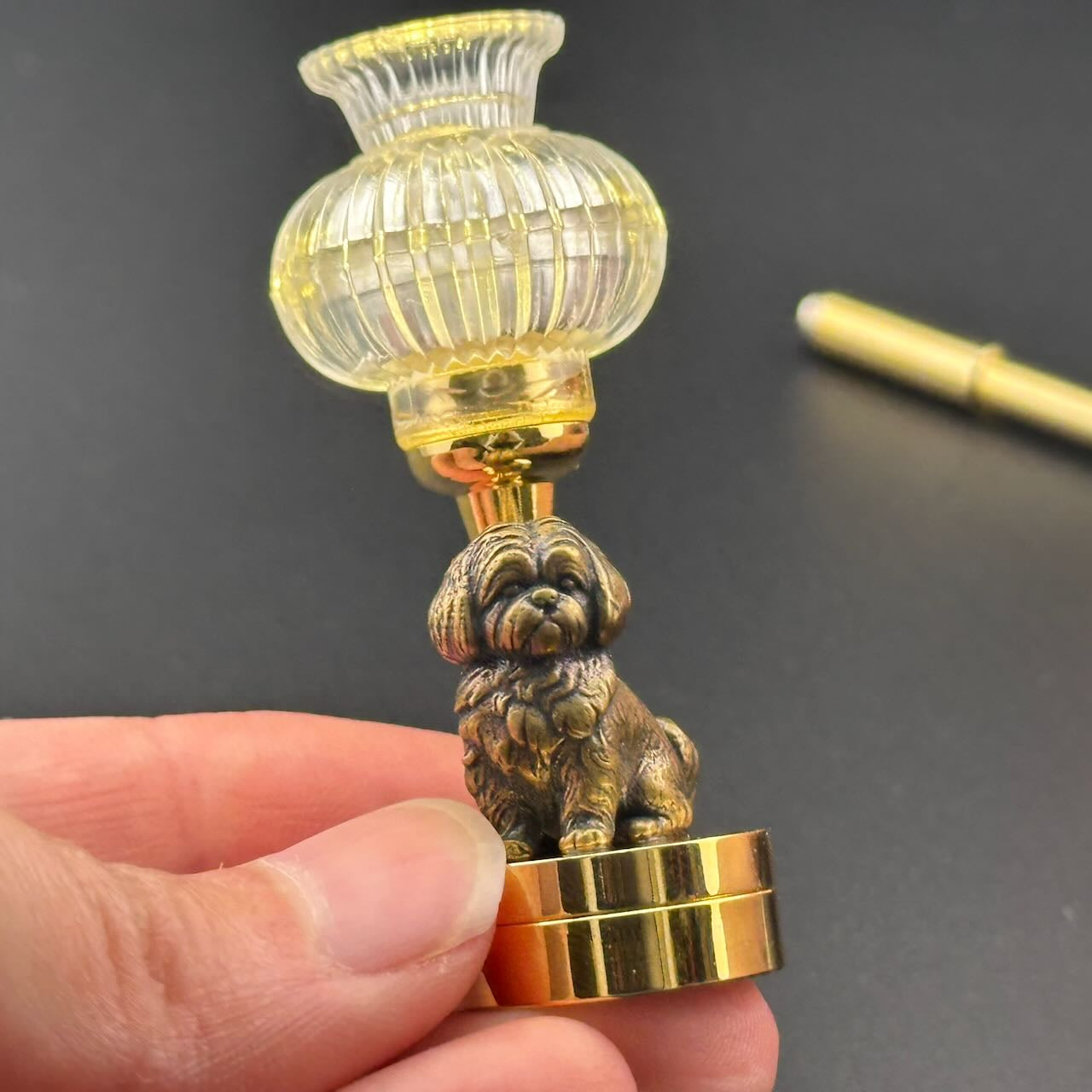 Shih Tzu Dog Miniature Touchless operation with Wand  1:12 table lamp LED for Dollhouse table light solid brass