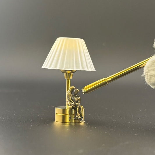 A young couple of lovers sitting together table lamp Miniature Touchless operation with Wand  1:12  LED light for Dollhouse No-touch No-Switch Stick