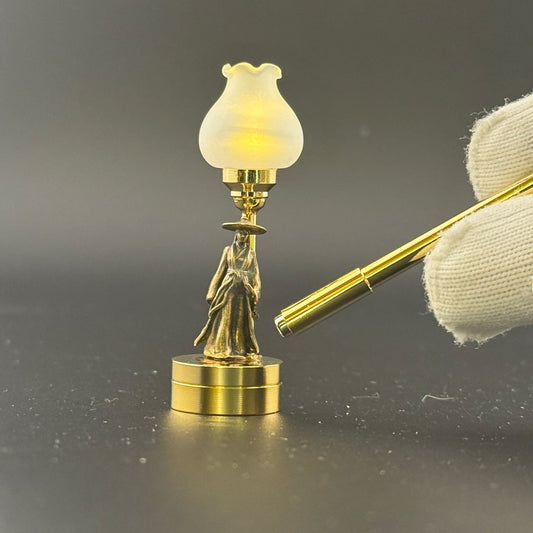 Female warrior figurine table lamp Miniature Touchless operation with Wand  1:12  LED light for Dollhouse No-touch No-Switch Stick