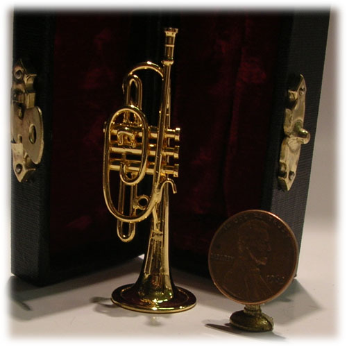 Miniature cornet music instrument  for Dollhouse 2-3/8" long