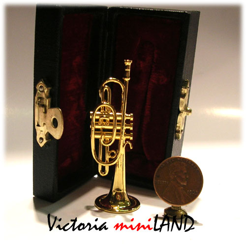 Miniature cornet music instrument  for Dollhouse 2-3/8" long