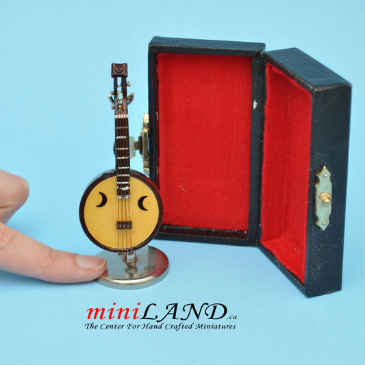 Miniature lute musical instruments  with Case and stand for 1:12 Dollhouse 3" Long