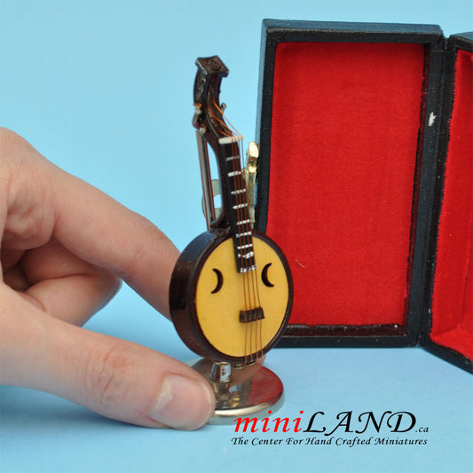 Miniature lute musical instruments  with Case and stand for 1:12 Dollhouse 3" Long