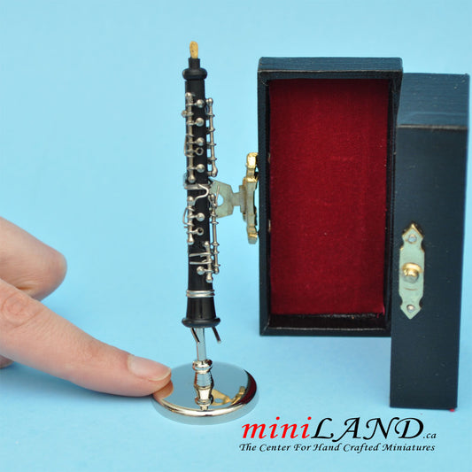 Miniature long Black Oboe musical instruments  with Case and stand for 1:12 Dollhouse 2-1/2" Long