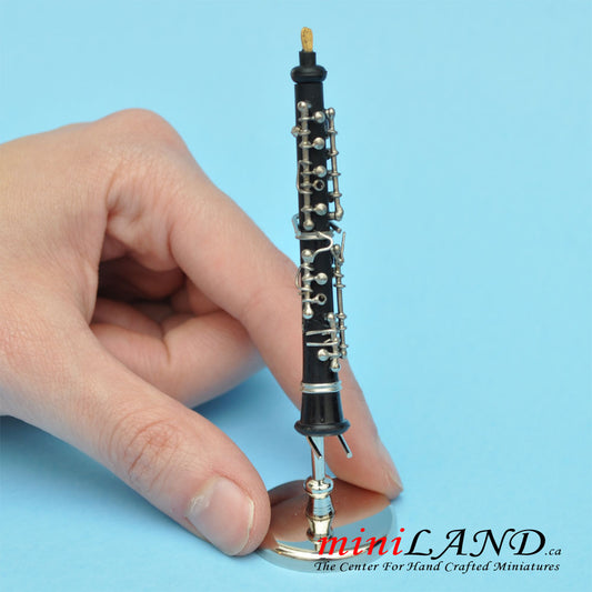 Miniature long Black Oboe musical instruments  with Case and stand for 1:12 Dollhouse 2-1/2" Long