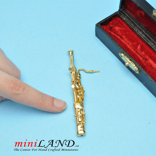 Miniature Metal Bassoon  with Case for Dollhouse 3-1/4" Long