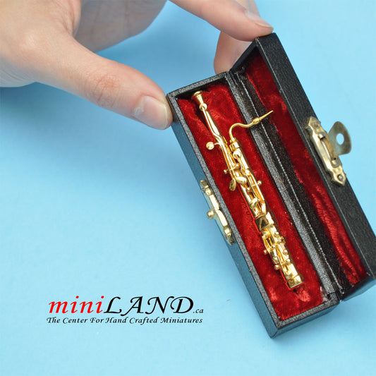 Miniature Metal Bassoon  with Case for Dollhouse 3-1/4" Long