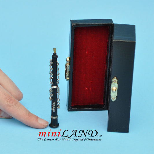 Miniature long Black Oboe musical instruments  with Case  for Dollhouse 3-1/4" Long