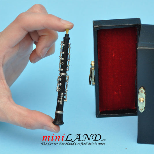 Miniature long Black Oboe musical instruments  with Case  for Dollhouse 3-1/4" Long