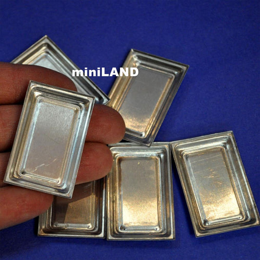 6pcs miniature metal trays Dollhouse 1:12 scale cookies Kitchen bakery tray