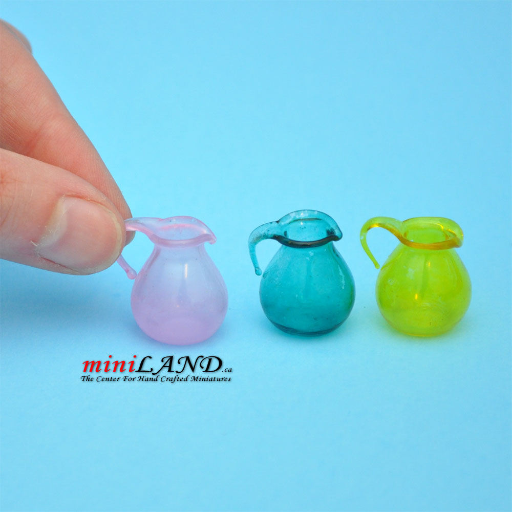 Glass pitcher for dollhouse miniature yellow 1:12 scale