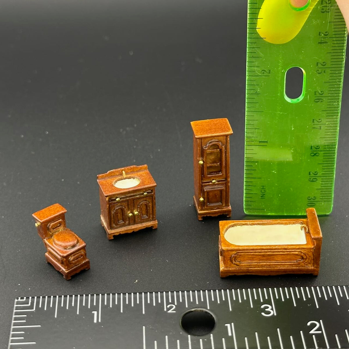 1:48 1/4" quarter scale Victorian bath room set 4pcs Top quality Walnut dollhouse miniature