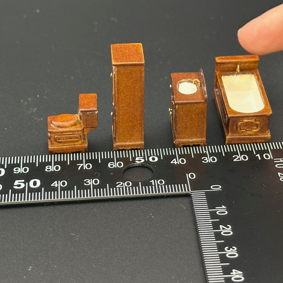1:48 1/4" quarter scale Victorian bath room set 4pcs Top quality Walnut dollhouse miniature
