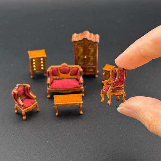 1:48 1/4" quarter scale Victorian living room set 7pcs Top quality Walnut dollhouse miniature
