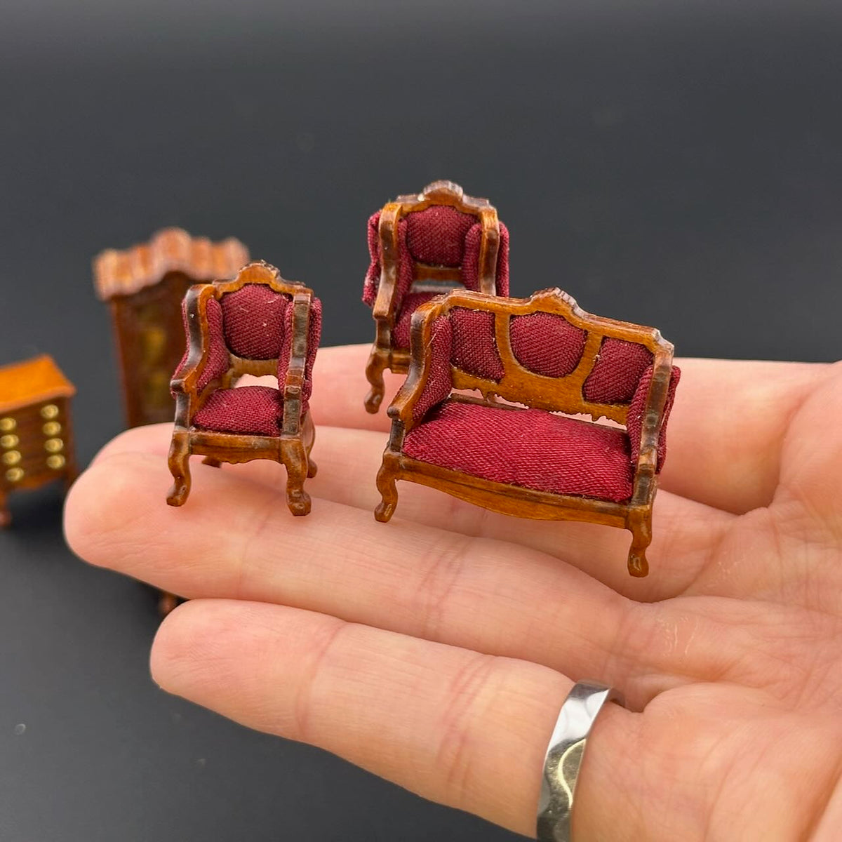 1:48 1/4" quarter scale Victorian living room set 7pcs Top quality Walnut dollhouse miniature