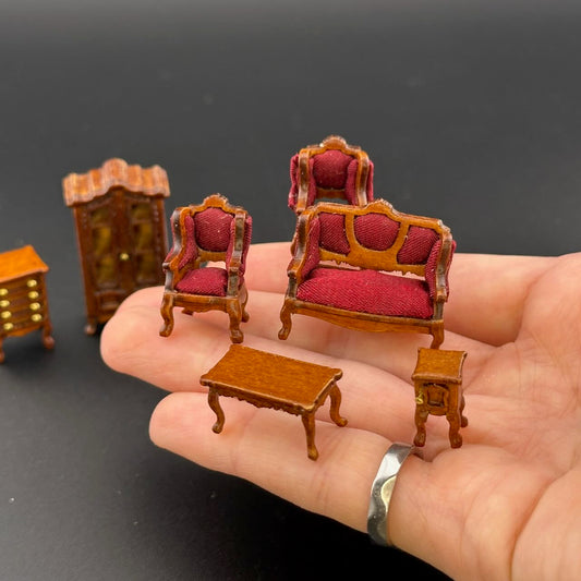 1:48 1/4" quarter scale Victorian living room set 7pcs Top quality Walnut dollhouse miniature