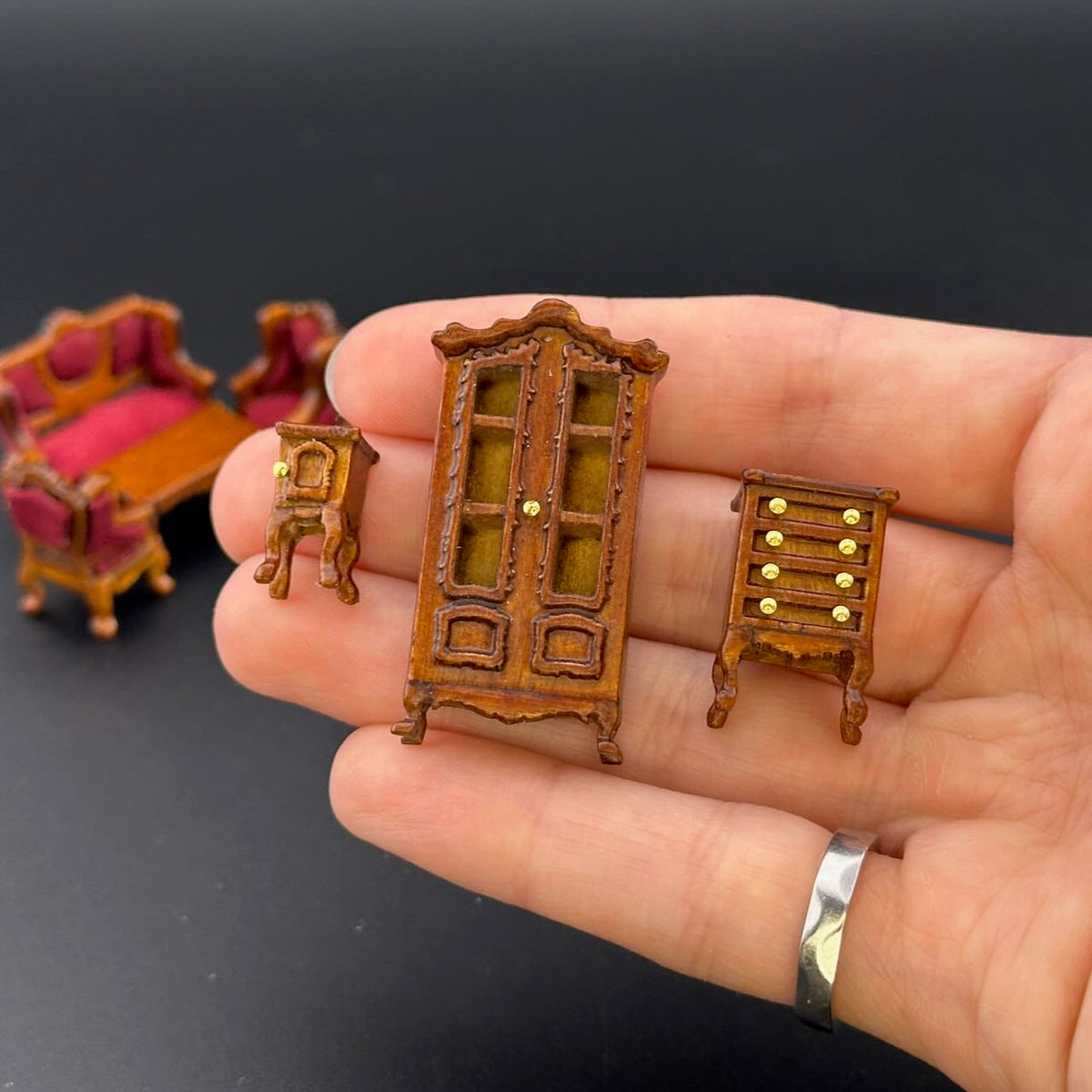 1:48 1/4" quarter scale Victorian living room set 7pcs Top quality Walnut dollhouse miniature