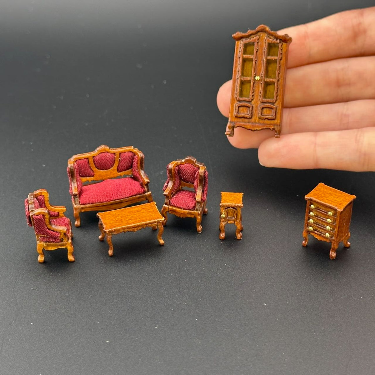 1:48 1/4" quarter scale Victorian living room set 7pcs Top quality Walnut dollhouse miniature