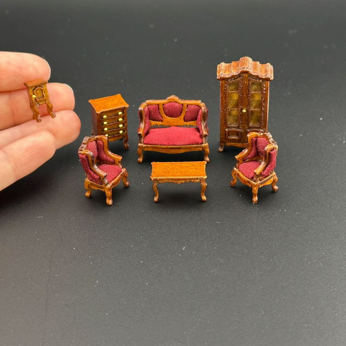 1:48 1/4" quarter scale Victorian living room set 7pcs Top quality Walnut dollhouse miniature