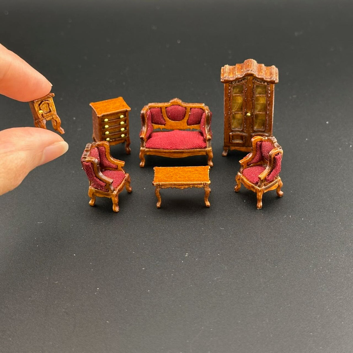 1:48 1/4" quarter scale Victorian living room set 7pcs Top quality Walnut dollhouse miniature