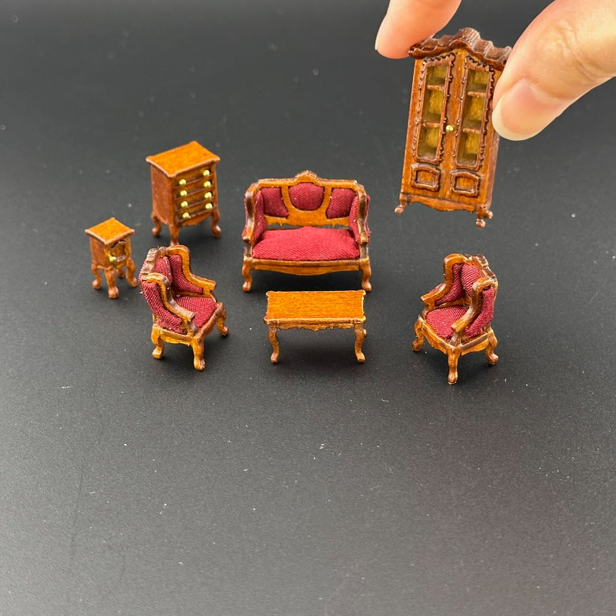 1:48 1/4" quarter scale Victorian living room set 7pcs Top quality Walnut dollhouse miniature