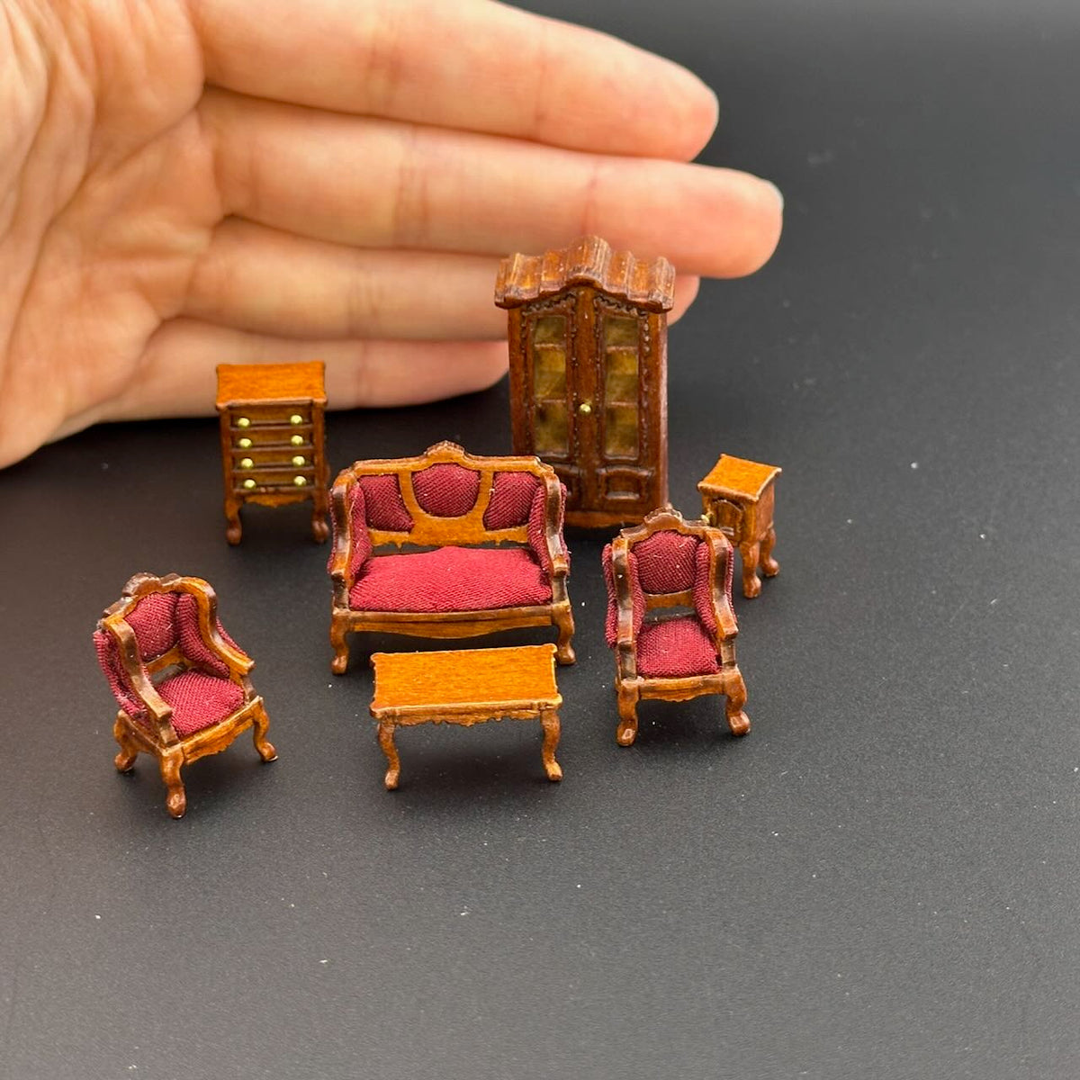 1:48 1/4" quarter scale Victorian living room set 7pcs Top quality Walnut dollhouse miniature