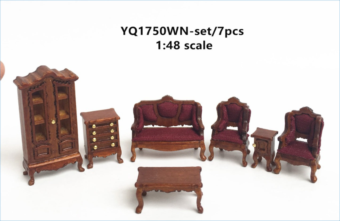 Ensemble de salon victorien 4 pièces à l'échelle 1/4" 1/4" pour maison de poupée miniature en noyer de qualité supérieure Q6770 WN