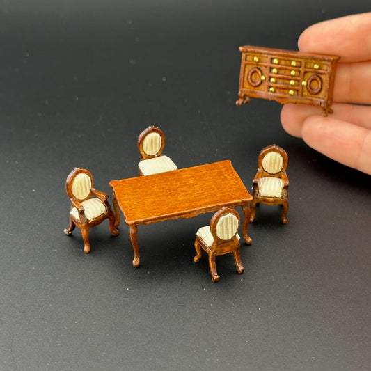 1:48 1/4" quarter scale Victorian dinning room set 6pcs Top quality Walnut dollhouse miniature