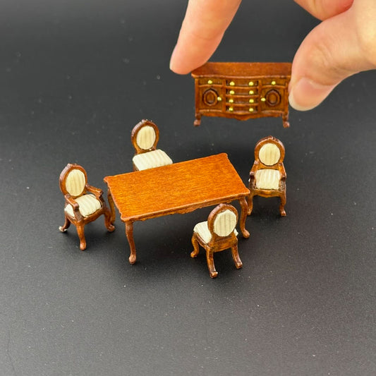 1:48 1/4" quarter scale Victorian dinning room set 6pcs Top quality Walnut dollhouse miniature