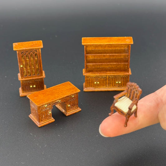 1:48 1/4" quarter scale Victorian office room set 4pcs Top quality Walnut dollhouse miniature
