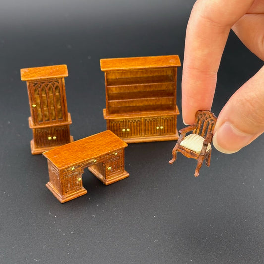 1:48 1/4" quarter scale Victorian office room set 4pcs Top quality Walnut dollhouse miniature