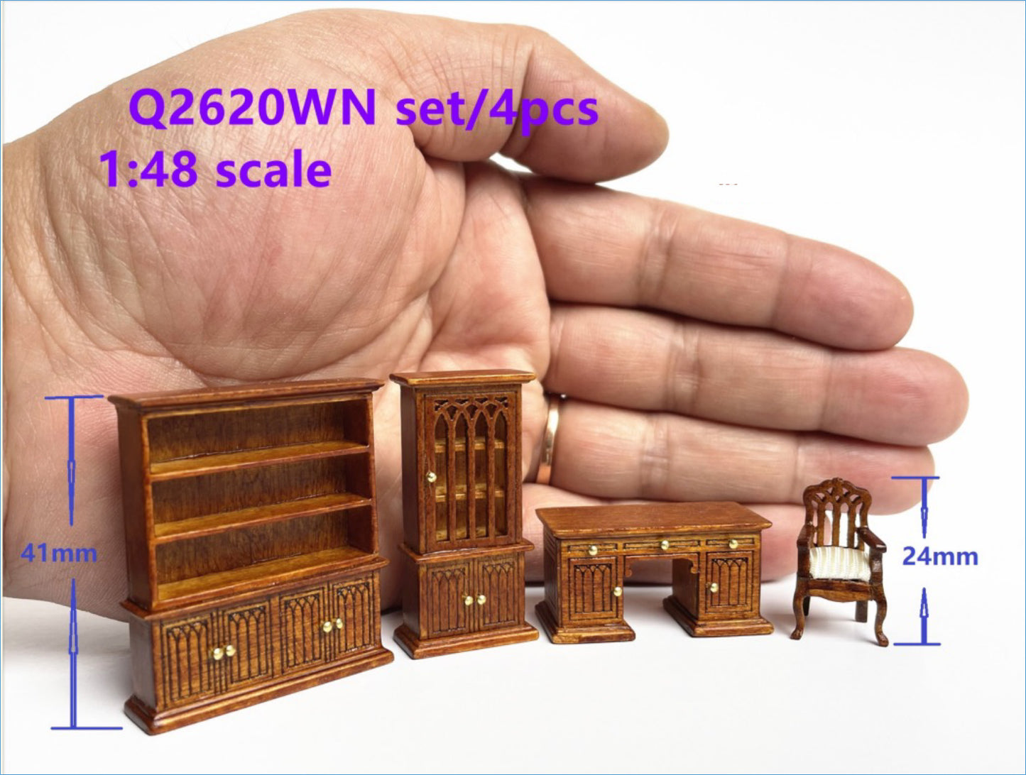 1:48 1/4" Viertelmaßstab Viktorianisches Wohnzimmer Set 4Stk Top Qualität Nussbaum Puppenhaus Miniatur Q6770 WN