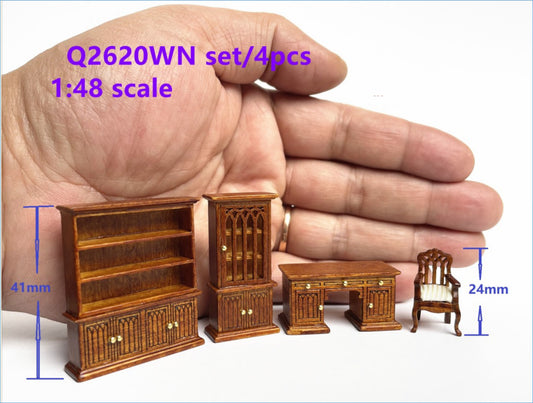 1:48 1/4" Viertelmaßstab Viktorianisches Wohnzimmer Set 4Stk Top Qualität Nussbaum Puppenhaus Miniatur Q6770 WN