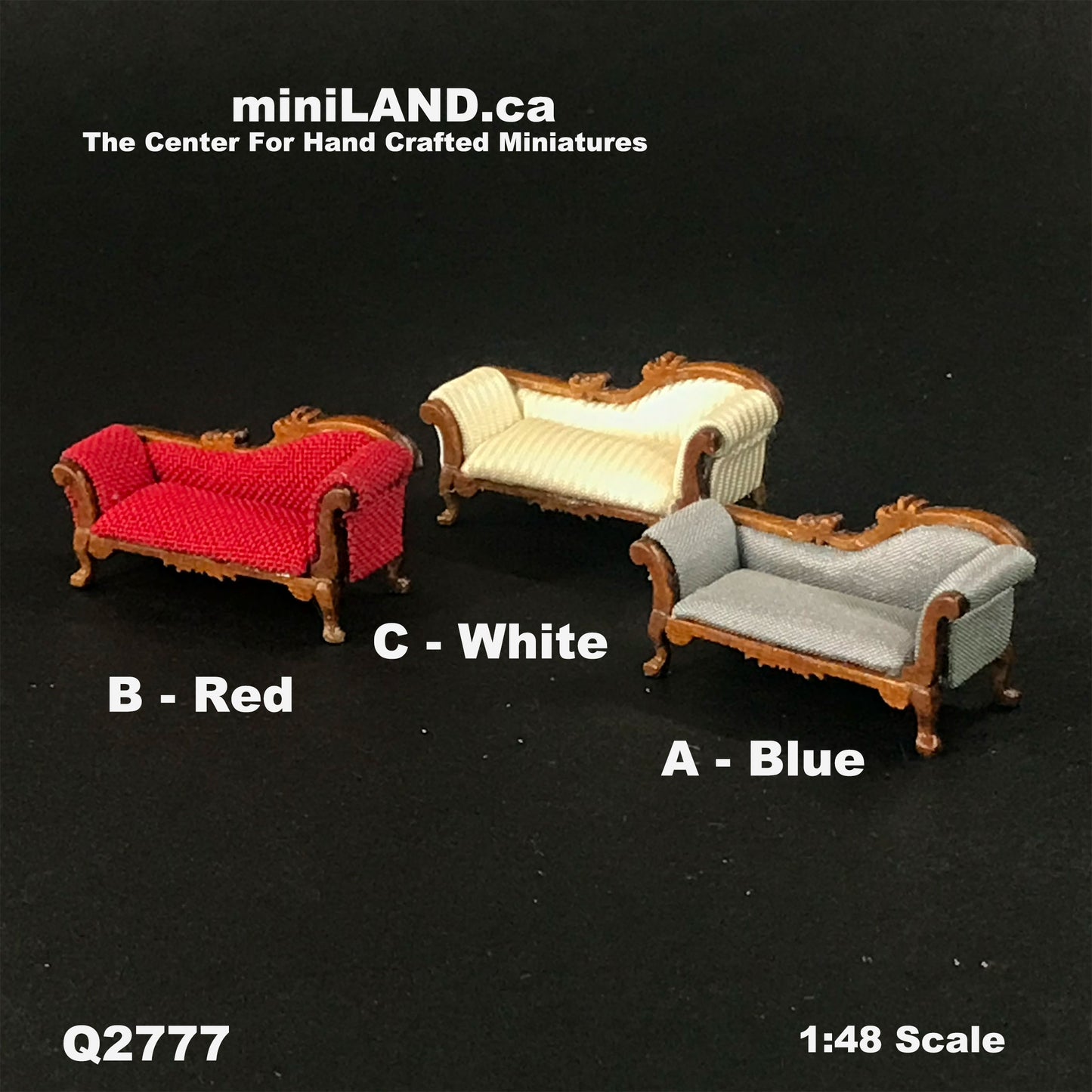 1:48 1/4" quarter scale chaise lounge sofa RED Top quality walnut for dollhouse miniature Q2777WN-B