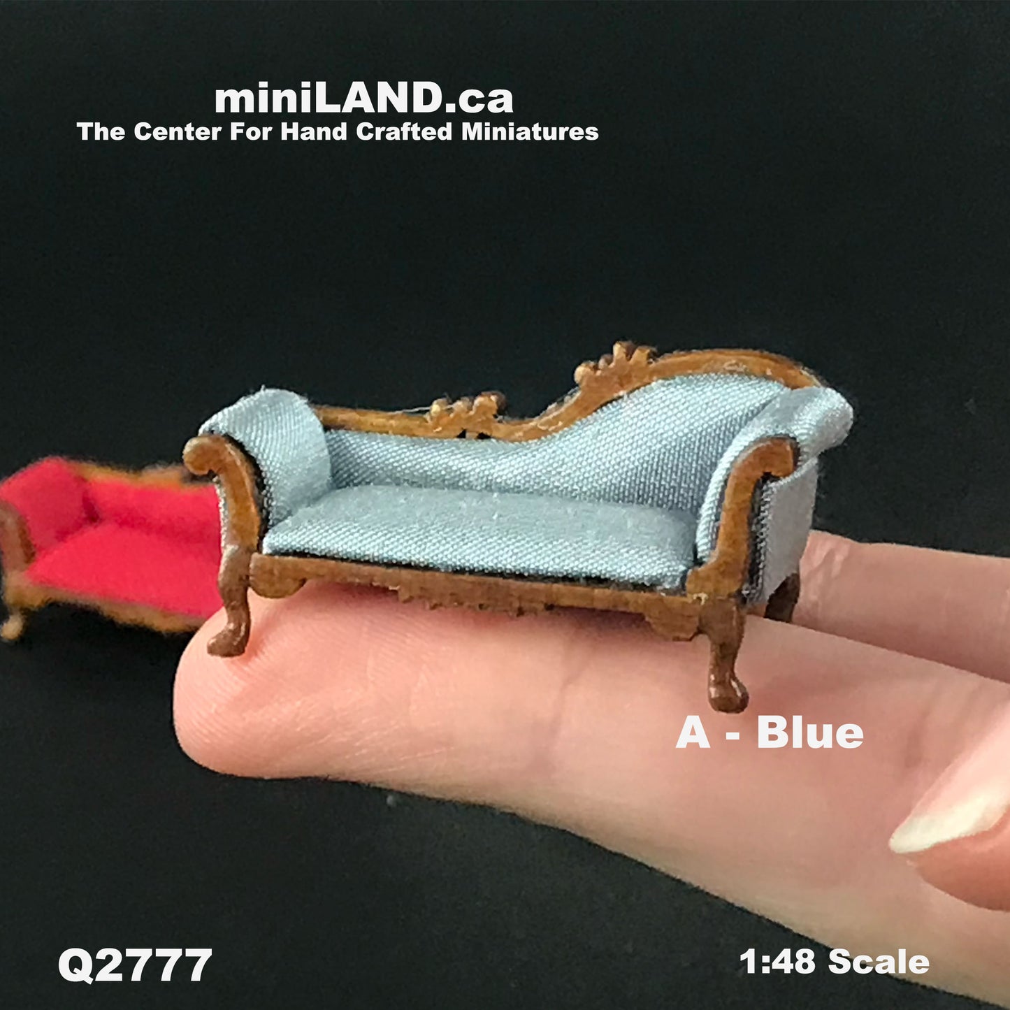 1:48 1/4" quarter scale chaise lounge sofa BLUE Top quality walnut for dollhouse miniature Q2777WN-A
