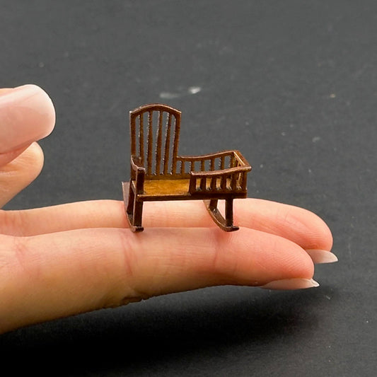1:48 1/4" quarter scale Miniature Wooden Rocking Crib Chair  – Rare Handcrafted Nursery Display Piece
