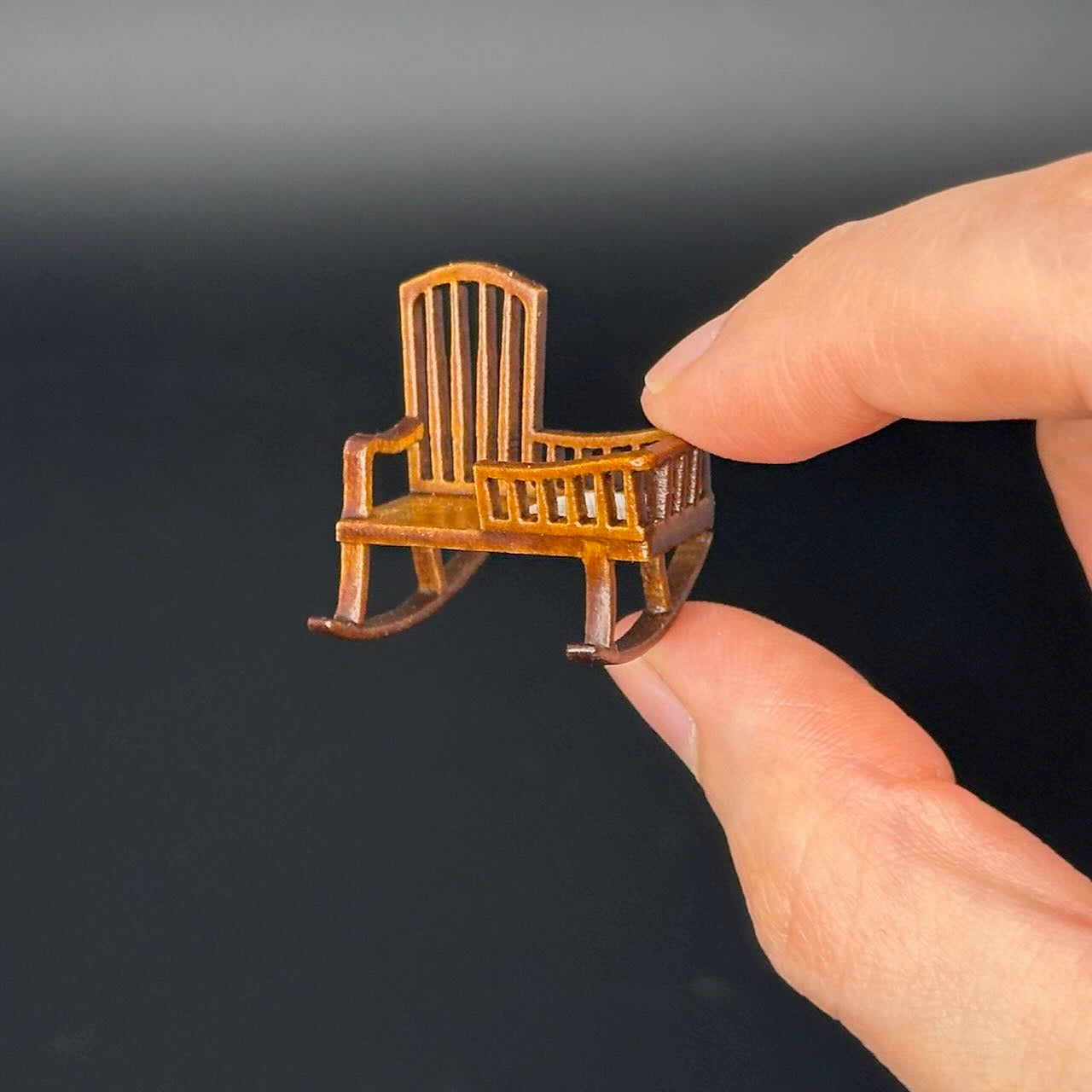 1:48 1/4" quarter scale Miniature Wooden Rocking Crib Chair  – Rare Handcrafted Nursery Display Piece