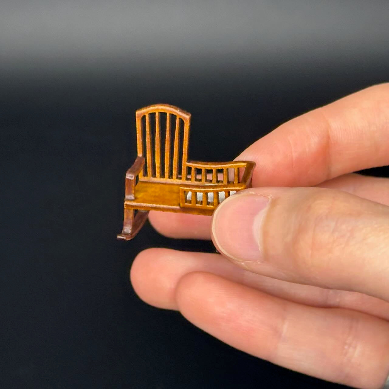 1:48 1/4" quarter scale Miniature Wooden Rocking Crib Chair  – Rare Handcrafted Nursery Display Piece