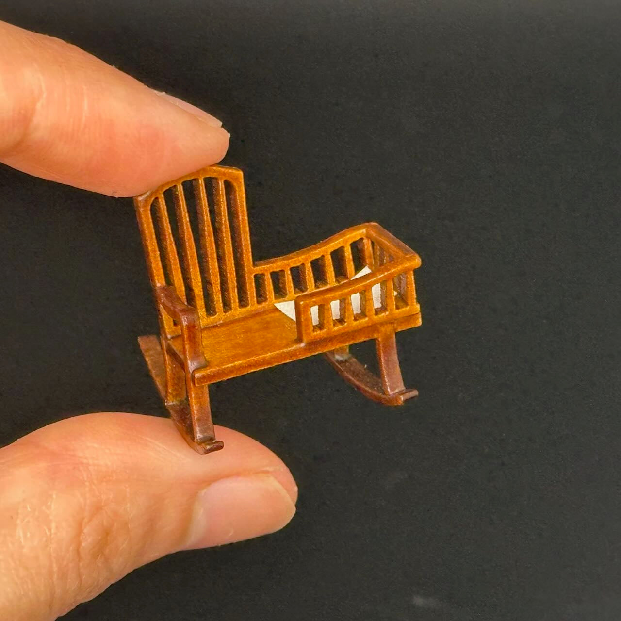 1:48 1/4" quarter scale Miniature Wooden Rocking Crib Chair  – Rare Handcrafted Nursery Display Piece