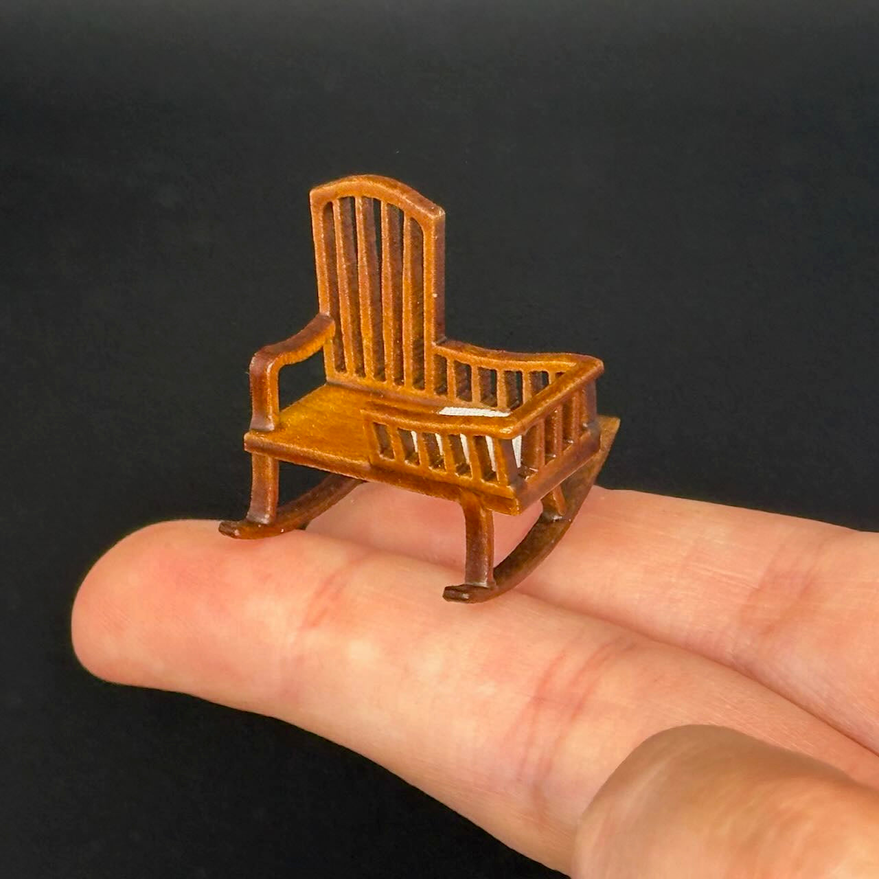 1:48 1/4" quarter scale Miniature Wooden Rocking Crib Chair  – Rare Handcrafted Nursery Display Piece