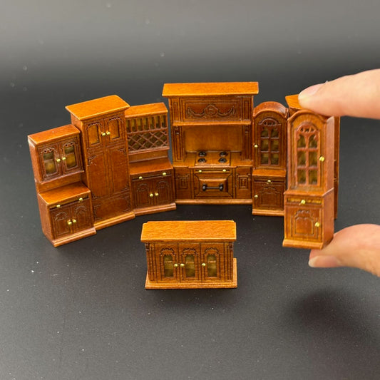 1:48 1/4" quarter scale Victorian kitchen room set 8pcs Top quality Walnut dollhouse miniature (Copy)