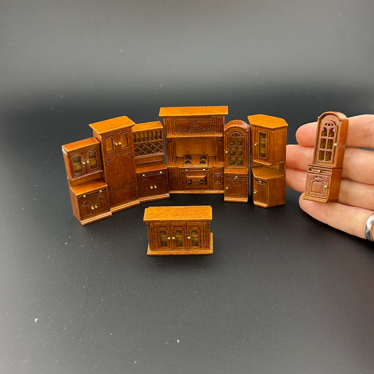1:48 1/4" quarter scale Victorian kitchen room set 8pcs Top quality Walnut dollhouse miniature (Copy)