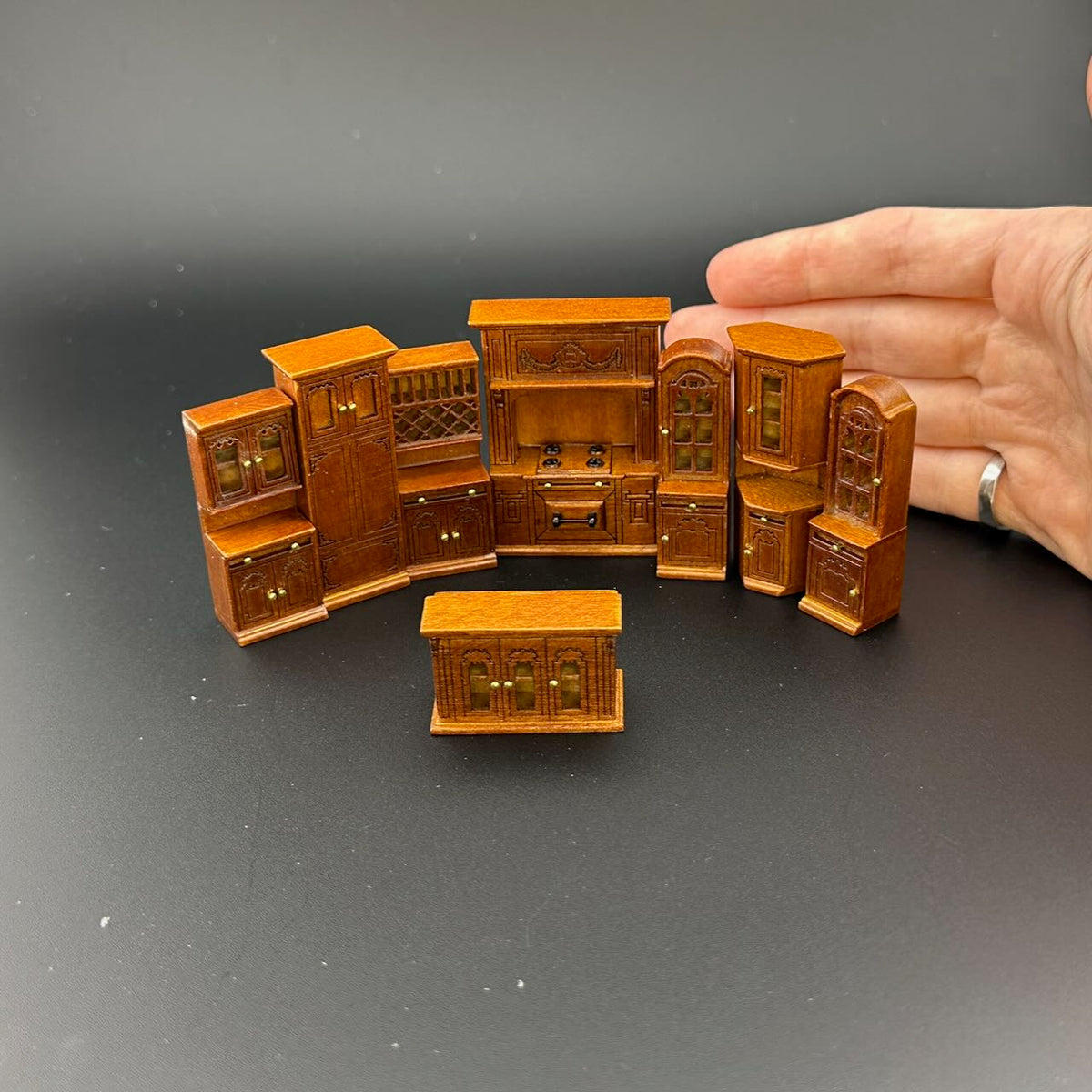1:48 1/4" quarter scale Victorian kitchen room set 8pcs Top quality Walnut dollhouse miniature (Copy)