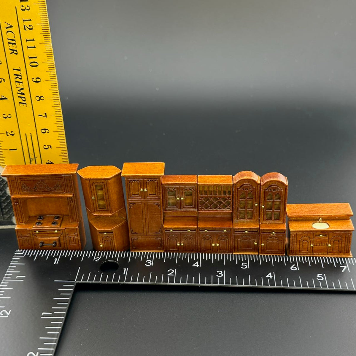 1:48 1/4" quarter scale Victorian kitchen room set 8pcs Top quality Walnut dollhouse miniature (Copy)