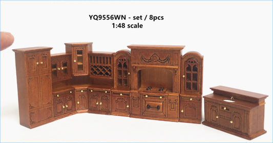 1:48 1/4" Viertelmaßstab Viktorianisches Wohnzimmer Set 4Stk Top Qualität Nussbaum Puppenhaus Miniatur Q6770 WN