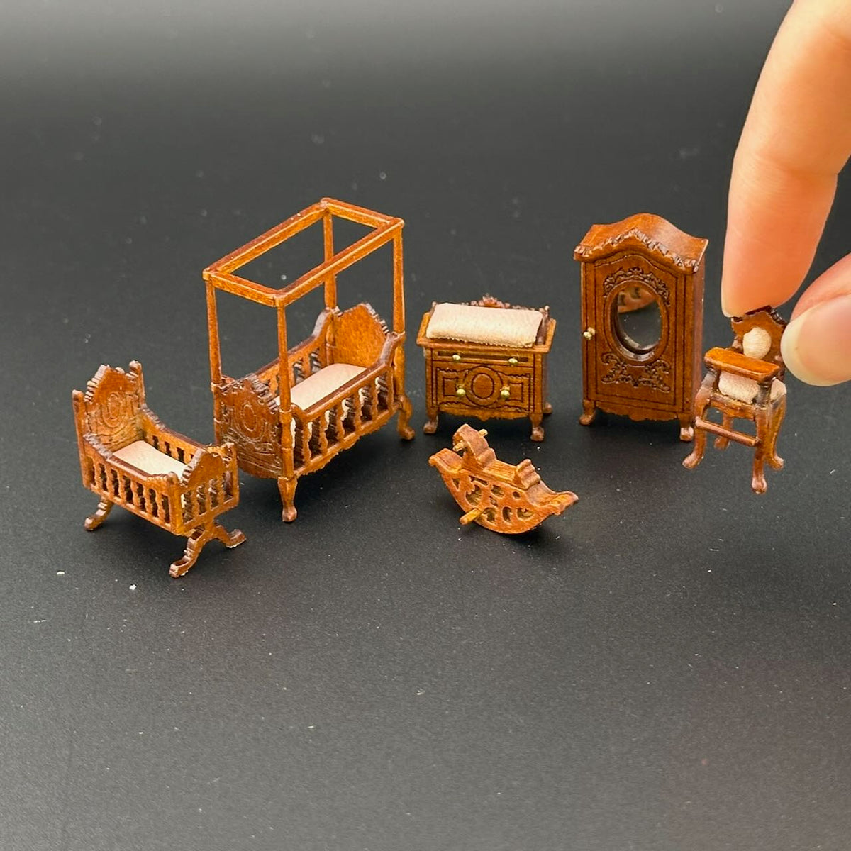 1:48 1/4" quarter scale Victorian baby room set 6pcs Top quality Walnut dollhouse miniature