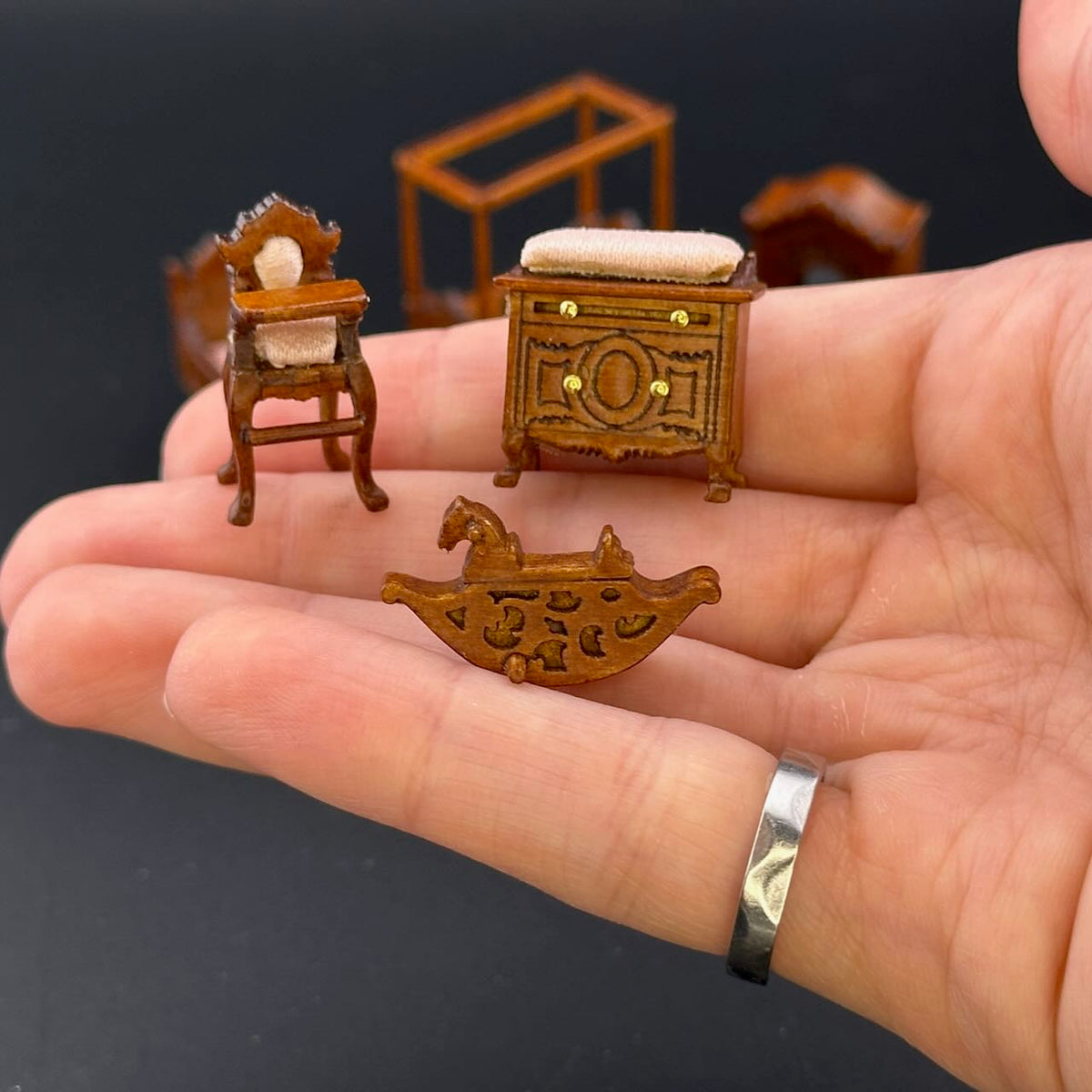 1:48 1/4" quarter scale Victorian baby room set 6pcs Top quality Walnut dollhouse miniature